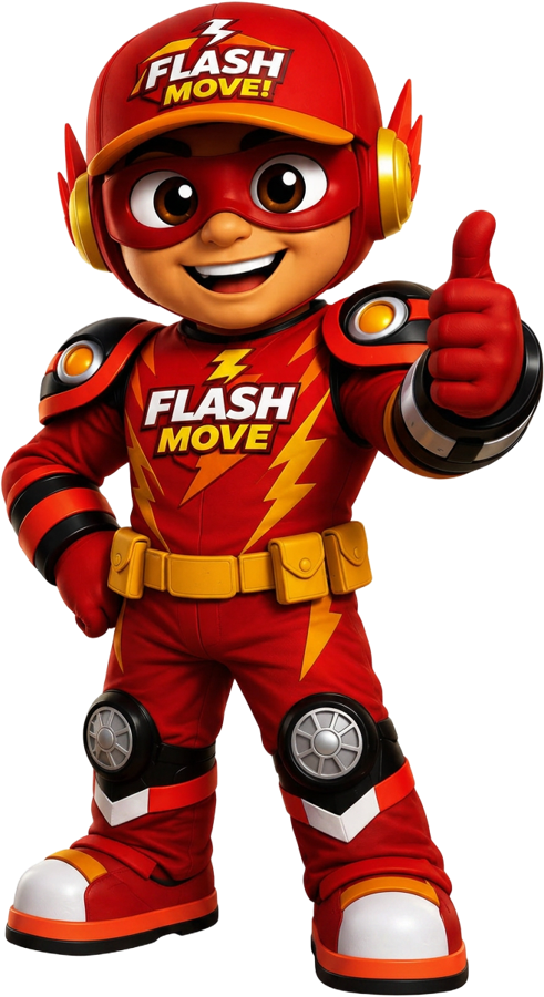 Mascote da Flash Move fazendo sinal de positivo