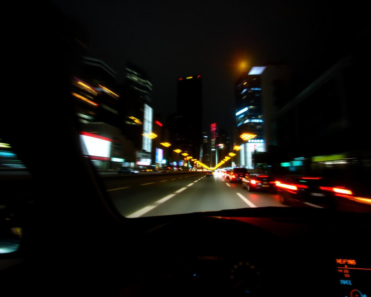 Cidade à noite com luzes em movimento
